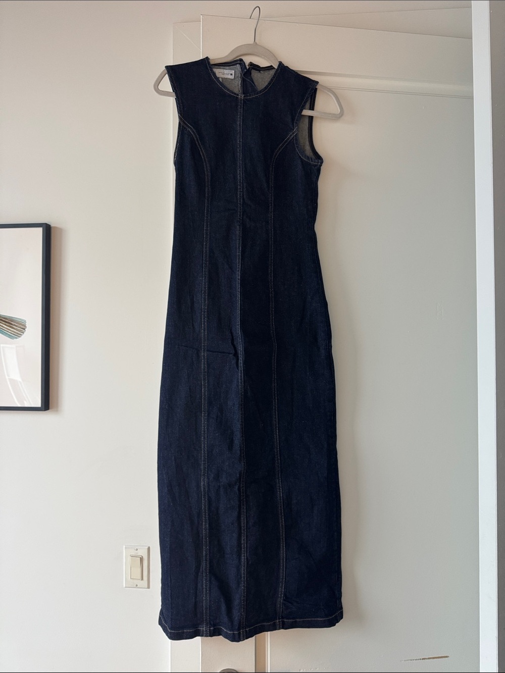 Sleeveless Dark Indigo Denim Midi Dress - Classic Straight Silhouette